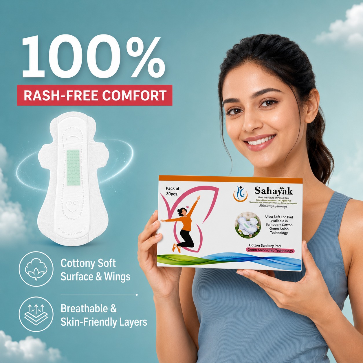 Biodegradable Sanitary Pads โ Cotton with Anion Chip (Pack of 30) - Image 4