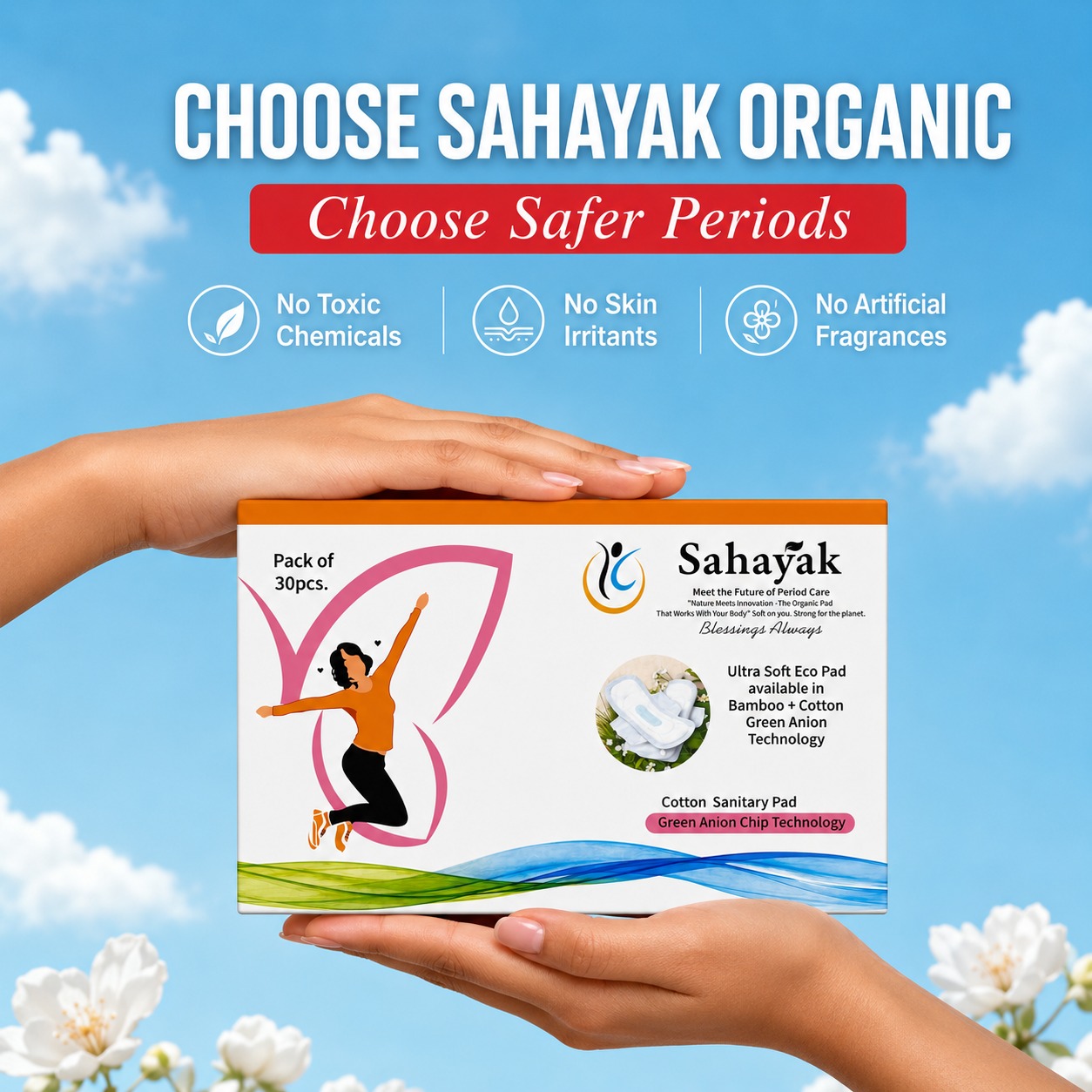 Biodegradable Sanitary Pads โ Cotton with Anion Chip (Pack of 30)